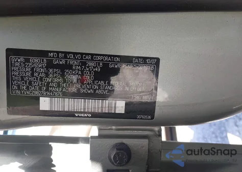 2008 Volvo Xc90 3.2 из США, поврежденный, VIN YV4CZ982781447876